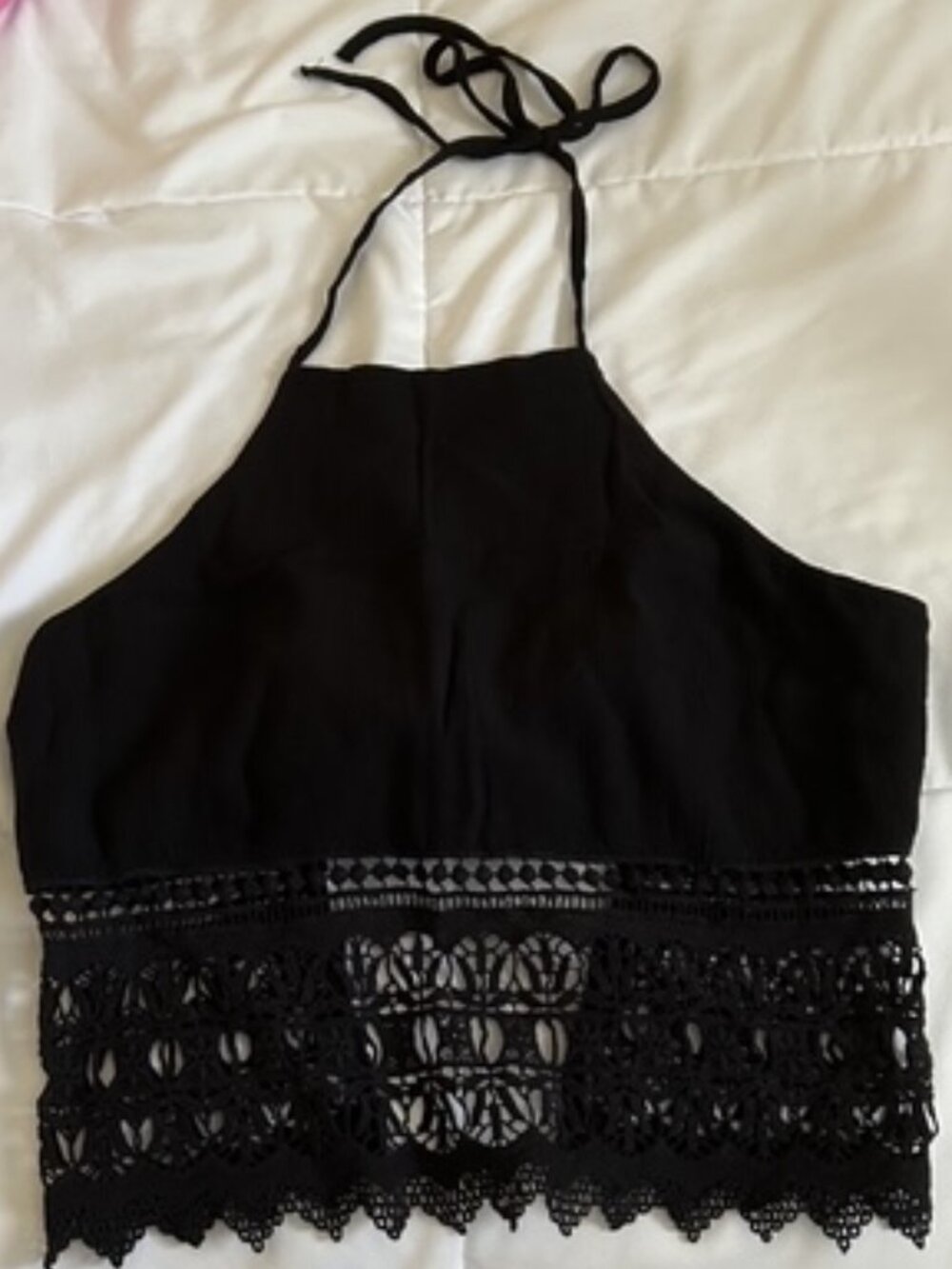 AEO High Neck Tie-Back Black Crop Top